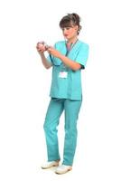 Female doctor holding open human heart model photo
