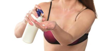 Body Care. Woman Applying Moisturizing Lotion Or Cream On Shoulders Caring For Skin At Home, photo