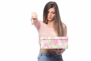 woman holding gift box. isolated photo