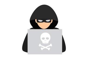 Hacker logo template. Symbol of digital thief with laptop. Hacker icon. vector