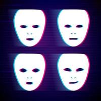 Vector illustration of Hacker logo template. Symbol of digital thief mask. Hacker icon. Vector illustration with glitch effect.