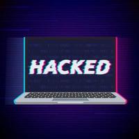 Laptop and word hacked. Hacker icon. Vector illustration with glitch effect.