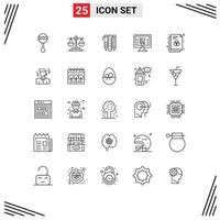 Set of 25 Commercial Lines pack for file ecommerce tools computer pen Editable Vector Design Elements