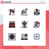 Universal Icon Symbols Group of 9 Modern Filledline Flat Colors of computer laptop marketing install growth Editable Vector Design Elements