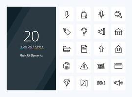 20 Basic Ui Elements Outline icon for presentation vector