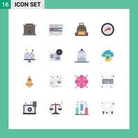 Group of 16 Flat Colors Signs and Symbols for environment share backpack link school Editable Pack of Creative Vector Design Elements