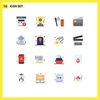 Mobile Interface Flat Color Set of 16 Pictograms of mail ui construction prototype fi Editable Pack of Creative Vector Design Elements