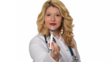 Profile photo of attractive family doc lady patients consultation friendly smiling reliable virology clinic arms crossed wear white lab coat stethoscope isolated grey color background