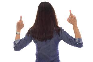 excited crazy young woman showing middle finger photo