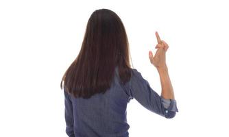 excited crazy young woman showing middle finger photo