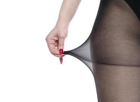 woman's hand pulling tights close up photo