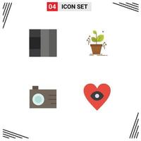 Pack of 4 creative Flat Icons of grid eye grow camera love Editable Vector Design Elements