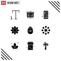 Group of 9 Solid Glyphs Signs and Symbols for decoration gift report setting cog Editable Vector Design Elements
