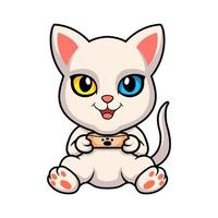 Cute khao manee cat cartoon holding food bowl vector