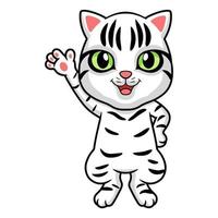 Cute american short hair cat cartoon waving hand vector