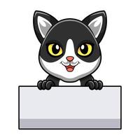 Cute black smoke cat cartoon holding blank sign vector