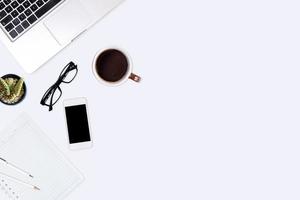 Top view of  white office desk table. photo