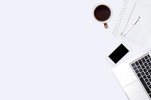 Top view of  white office desk table. photo