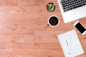 Top view of  white office desk table. photo