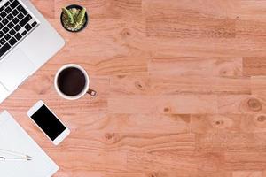 Top view of  white office desk table. photo