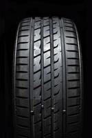 On-road tire tread isolated on black background photo
