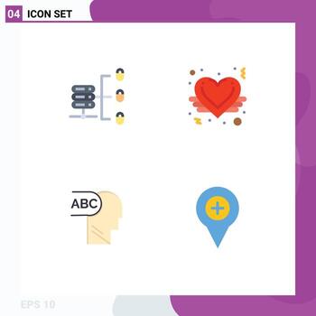 4 iconos planos universales establecidos para aplicaciones web y móviles mapa de servidor seguro amor ángel amor pin elementos de diseño vectorial editables vector