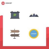 Set of 4 Modern UI Icons Symbols Signs for battery location hill mountain interface Editable Vector Design Elements