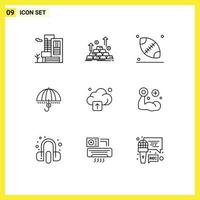 Modern Set of 9 Outlines Pictograph of safety money growth financial funds Editable Vector Design Elements