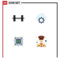 Pack of 4 Modern Flat Icons Signs and Symbols for Web Print Media such as sport plug cloud settings military Editable Vector Design Elements