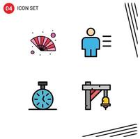 Mobile Interface Filledline Flat Color Set of 4 Pictograms of fan stopwatch wind body timer Editable Vector Design Elements