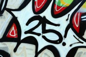 Street art. Abstract background image of a fragment of a colored graffiti painting in chrome and red tones photo