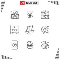 Set of 9 Modern UI Icons Symbols Signs for finance balance direction science abacus Editable Vector Design Elements