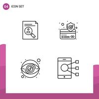 Modern Set of 4 Filledline Flat Colors and symbols such as application eye cv credit card visibility Editable Vector Design Elements