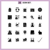 25 Thematic Vector Solid Glyphs and Editable Symbols of cinema data computation process business research move Editable Vector Design Elements