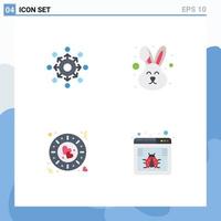 Mobile Interface Flat Icon Set of 4 Pictograms of network dinner team easter plate Editable Vector Design Elements