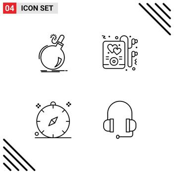 4 Line concept for Websites Mobile and Apps bomb direction ddos music navigation Editable Vector Design Elements