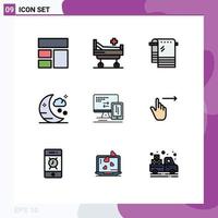 Pack of 9 creative Filledline Flat Colors of cell monitor dry computer holiday Editable Vector Design Elements