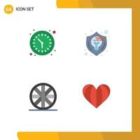 grupo de 4 iconos planos modernos para reloj deportivo reloj de pared idea corazón elementos de diseño vectorial editables vector