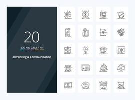 20 3d Printing And Communication Outline icon for presentation vector