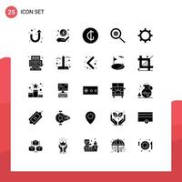 User Interface Pack of 25 Basic Solid Glyphs of slot machine finance currency search control Editable Vector Design Elements