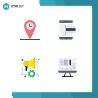Pack of 4 creative Flat Icons of geo digital commerce online speaker Editable Vector Design Elements