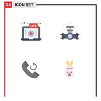grupo de 4 signos y símbolos de iconos planos para elementos de diseño de vectores editables de robbit de fontanero portátil de teléfono en vivo