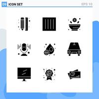 Group of 9 Solid Glyphs Signs and Symbols for ho sound dry microphone rx Editable Vector Design Elements