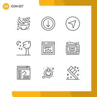 Group of 9 Outlines Signs and Symbols for show broadcast pointer web design Editable Vector Design Elements