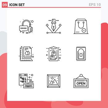 Pack of 9 creative Outlines of box print e size measure Editable Vector Design Elements