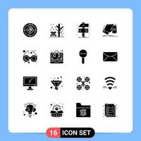 Modern Set of 16 Solid Glyphs and symbols such as dollar money build hand game Editable Vector Design Elements