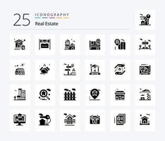 Real Estate 25 Solid Glyph icon pack including location . estate . real estate. house vector