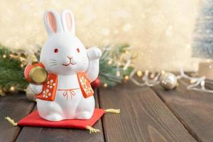 Symbol of the New Year of the rabbit. New Year greeting card of 2023. photo