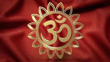 The gold ohm hindu symbol on red silk for background concept 3d rendering photo