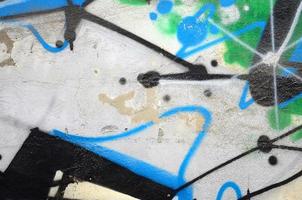 Street art. Abstract background image of a fragment of a colored graffiti painting in chrome and blue tones photo